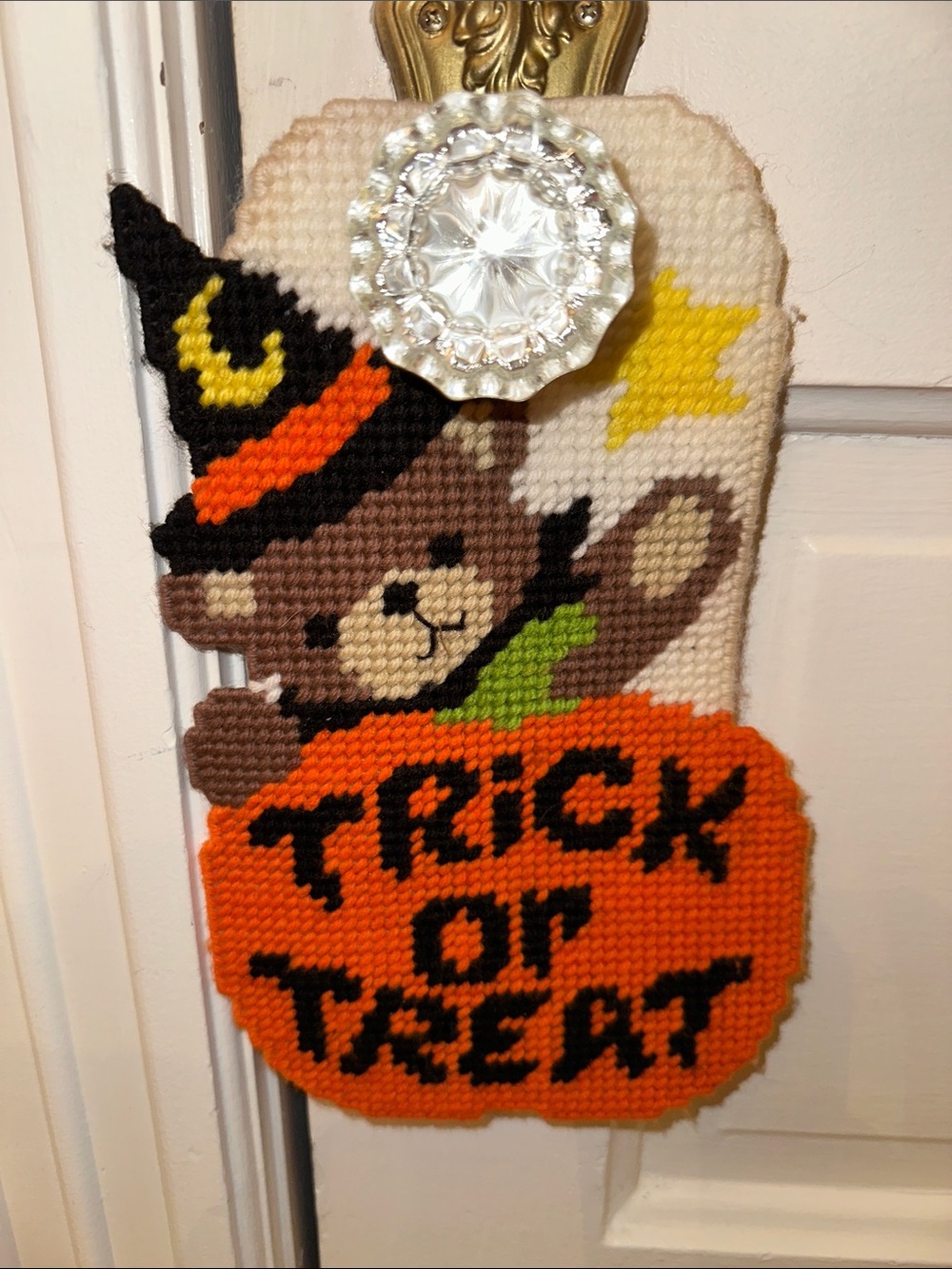 Vintage Halloween Bear / pumpkin 'Trick or Treat' Door Hanger handmade